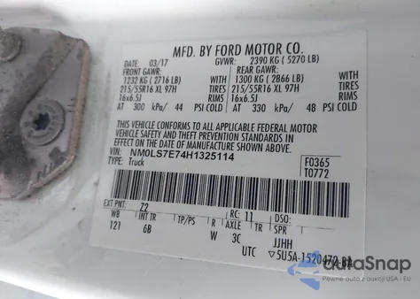 2017 Ford Transit Connect Xl z USA, uszkodzony, nr VIN NM0LS7E74H1325114